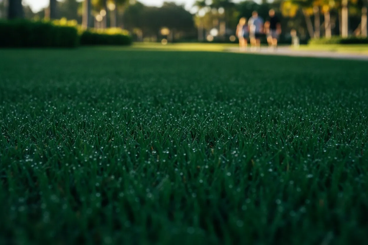 Healthy deep-green fertilized turf