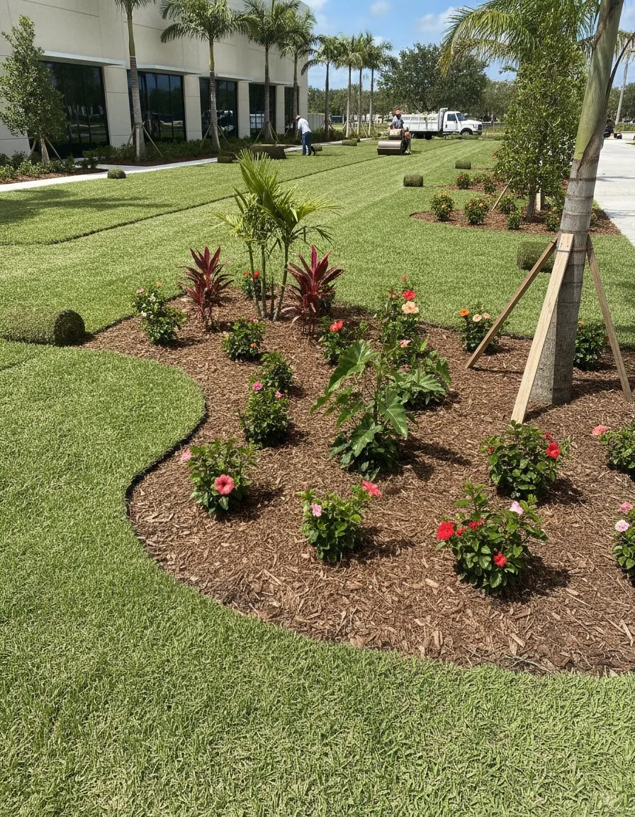 A newly installed commercial landscape
